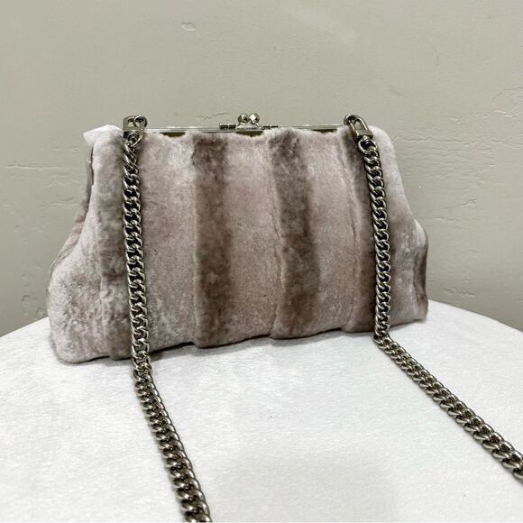 Gray Gradient  Genuine Shearling Leather Kisslock Purse/ Shoulder Bag/Crossbody - Picture 1 of 16